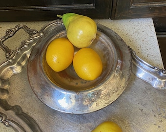 Wide Silver Pedestal Bowl. Distressed Silver on Copper Centerpiece. For  Candles, What Not, Nuts, Easter Eggs, Fruit, Pine Cones, Etc.