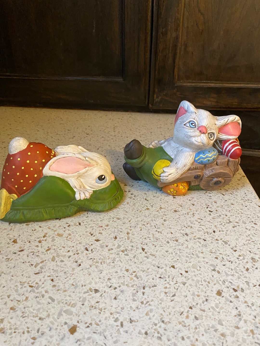 2 Ceramic Vintage Rabbits. 80s Hand Paint Bunnies. Spring Easter Decor ...