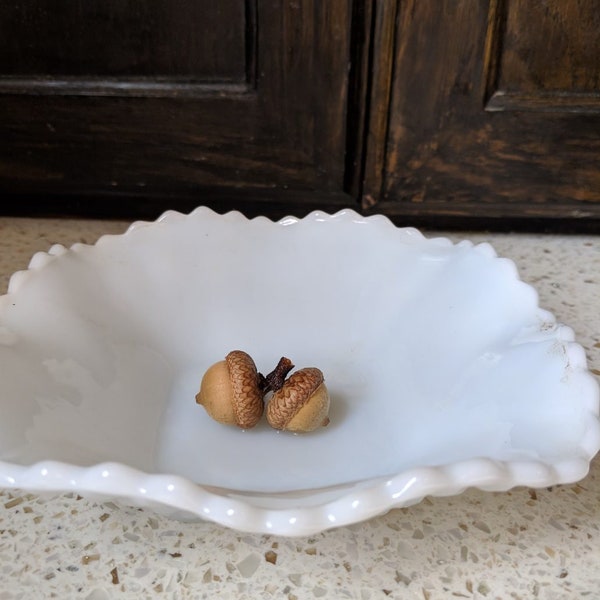 Diamond Hobnail Dish. Milk Glass Square Bowl.  Fluted Rippled Edge Dish. Nut Candy Dish. What Not Dish. Key Caddy. Jewelry Dish