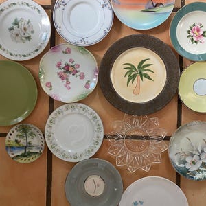 14 Green Wall Plates. Set Wall Plates Ready to Hang. Vintage Green. Various Patterns & Sizes. 4 - 8 Inches