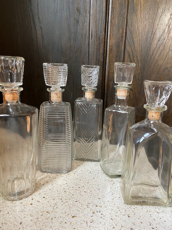 MCM Glass Decanter. Clear Glass Decanter. Your Choice. Art Deco