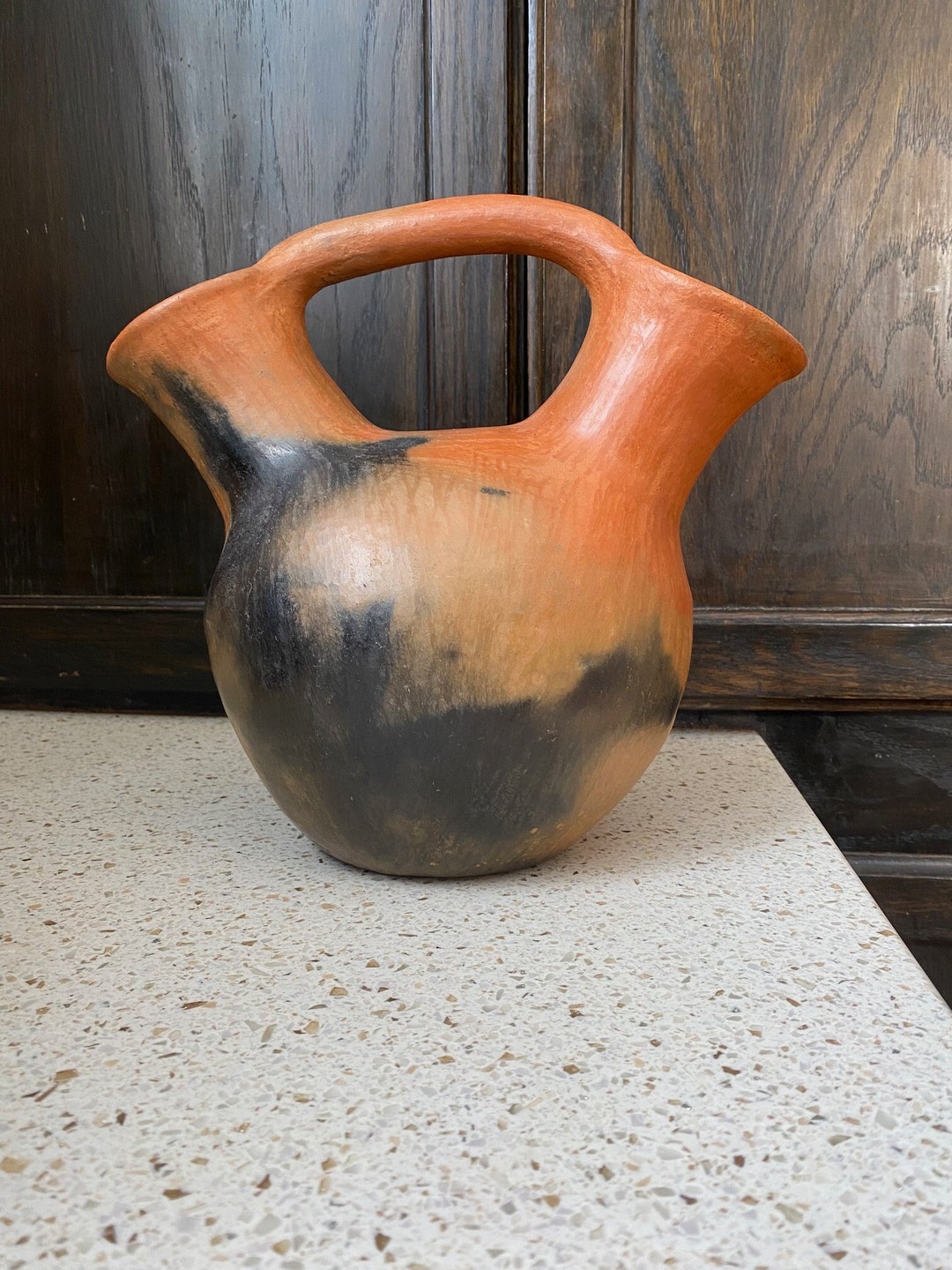 Mexican Clay Jug. Two Spout Wedding Jug. Orange Black Clay Ethnic Vase ...