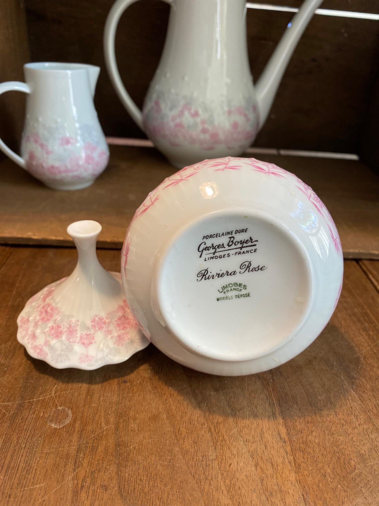Riviera Rose Teapot/cream/sugar. Limoge Porcelain Georges Boye