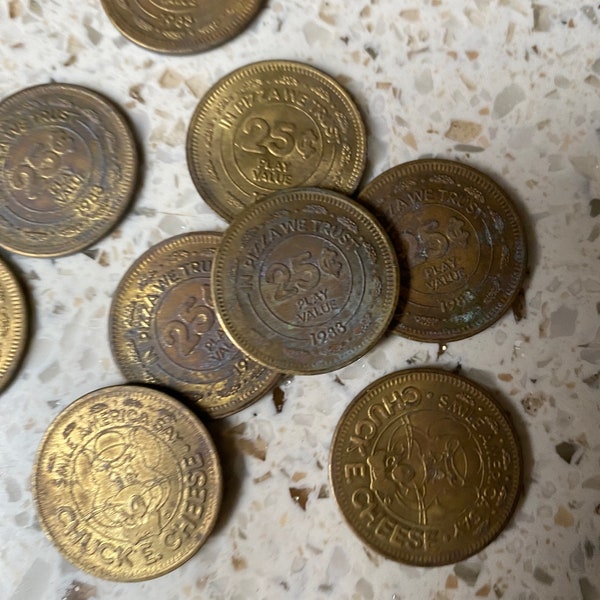 80s Chuck Cheese Token. Vintage Pizza Coins. Token Memorabilia. Metal Tokens. 1982 and 1983 tokens