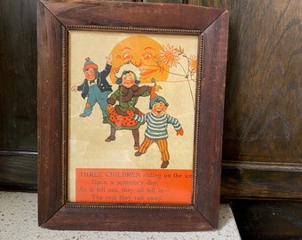 Kitschy Child Artwork.  Absurd, Silly Kid Antique Art. Antique Frame Silly Poem. Fall Colors Mantle/Decor/Art. Small Space, Nursery Decor