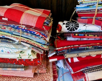 30 bundel patriottische stoffen. Rood Wit Blauw Stoffen. Zomer, patriottische stofresten. Stoffen op kleur.  Bundel decoratieve stoffen