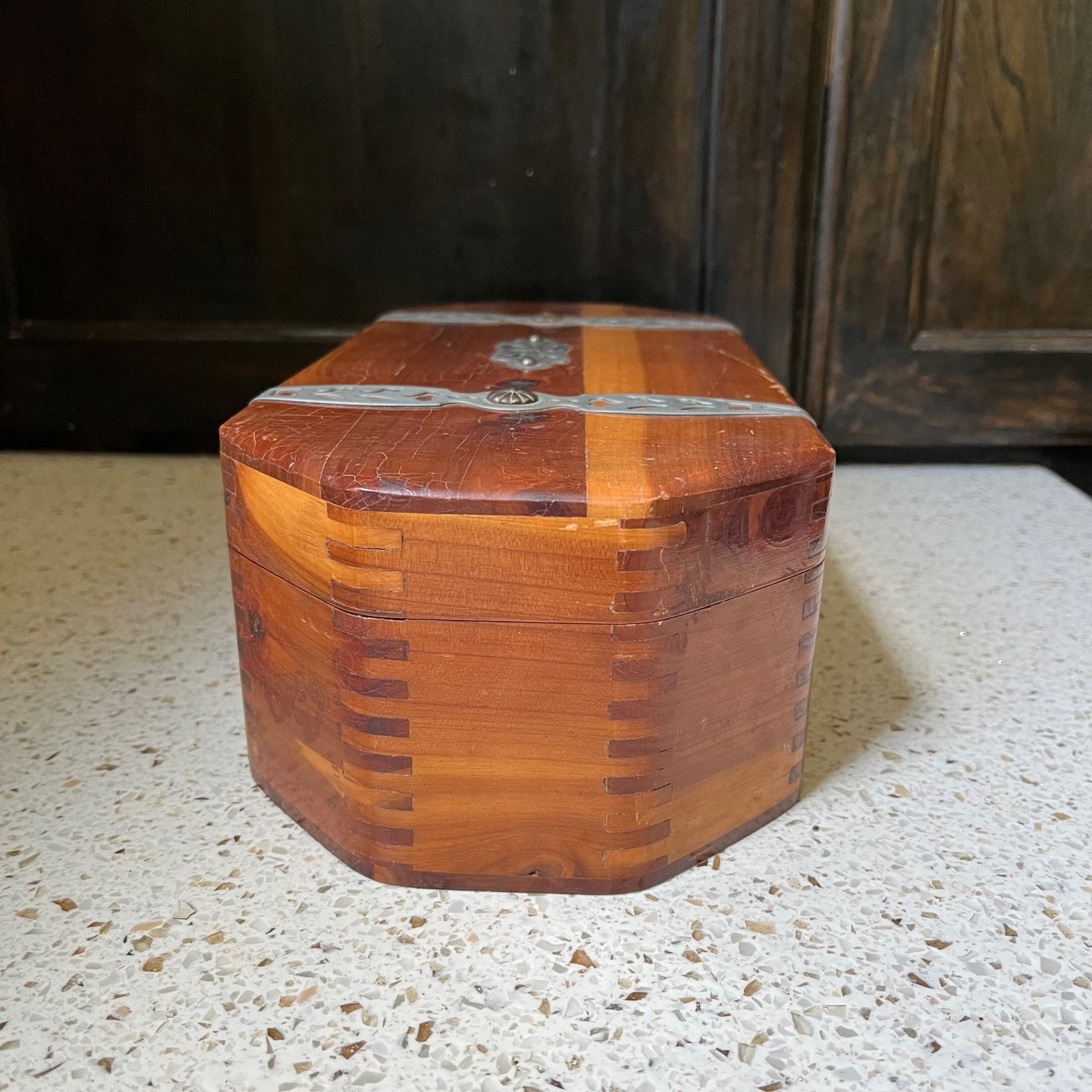 Wooden Octagon Box With Metal Details. Oblong Treasure Etsy