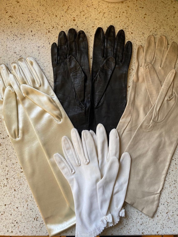 4 Pairs Vintage Gloves.  Long Leather Gloves. Blac