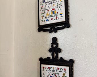 Choice. Ceramic Iron Trivet. Guests Like, Kissing Don't Last, Old Kitchen Wall/Table Trivet. Collectible. Choice.
