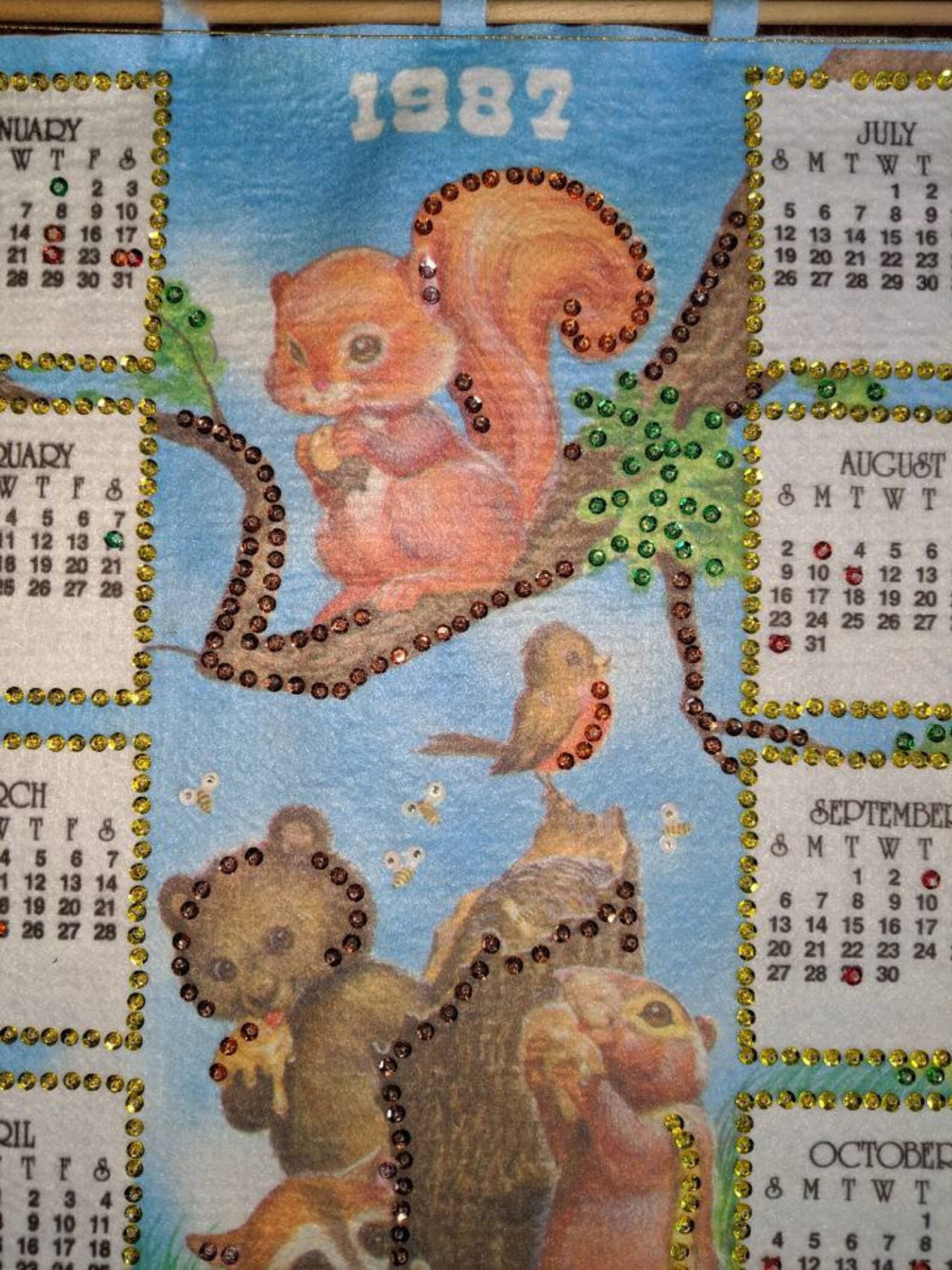 1987 Sequin Calendar. Finished Birth Year Calendar. Woodland Etsy