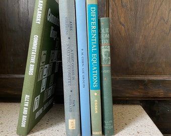 5 Old Math Textbooks. Vintage Geometry,  Equations University Books. Old Blue Hardbacks. Analytic, Commutative, Differential, Equations