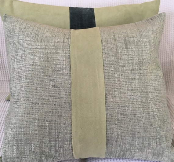 Textured Faux Suede Green Pillow Striped Suede Pillow Neutral Etsy