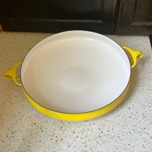 Koben Enamel Dish. Koben Style Denmark Paella Pan. Vintage Yellow Denmark Large Enamel Party Dish.