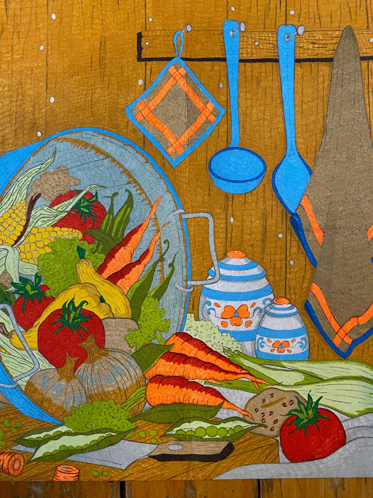 Retro Kitchen Art. 1980s Painting on Felt. Kitchen Utensils W Etsy