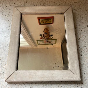 Wood Wall Mirror. Distress Small MIrror. Framed Wall Mirror. Whitewash Rectangle Distress Mirror. Old Worn Mirror