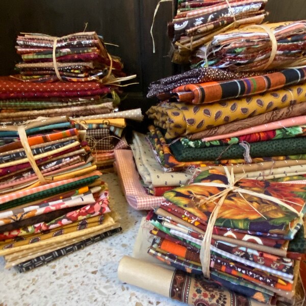 30 Designs Fall Bundle. Fall Scrap Bundle. Bargain Scraps. Remnants, Fabrics by Theme. All 5 x 7 or Bigger.