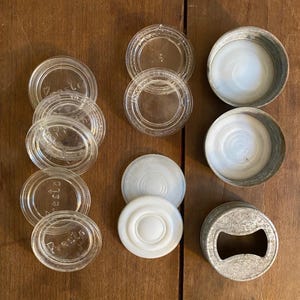 Presto-glas, metalen boldeksel. Inblikkend deksel. Verzamelbaar keukengerei. Deksel van de pot. Keuze.