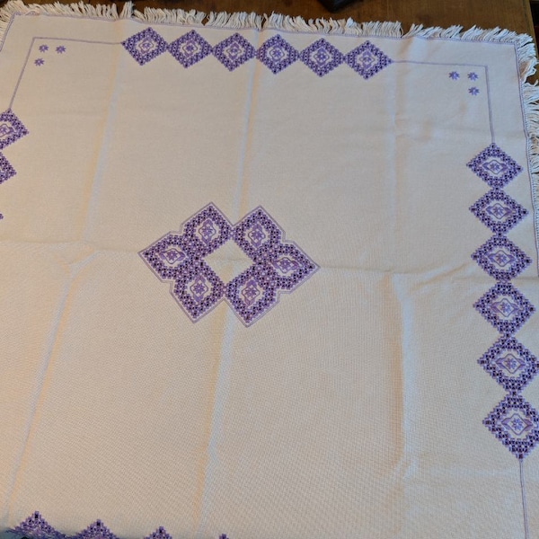 Purple Tablecloth. Lavender Tablecloth/Wall Hanging. Boho Wall Hanging. 35 inch Cut Out Embroidery Cloth.