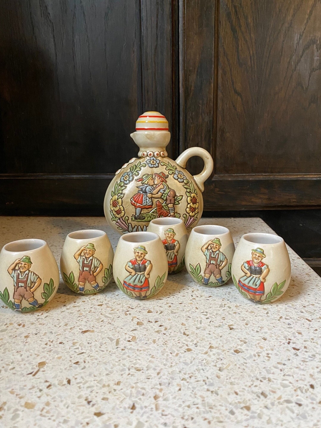 Ceramarte Decanter Set. Ceramic Embossed German Kissing Couple Etsy