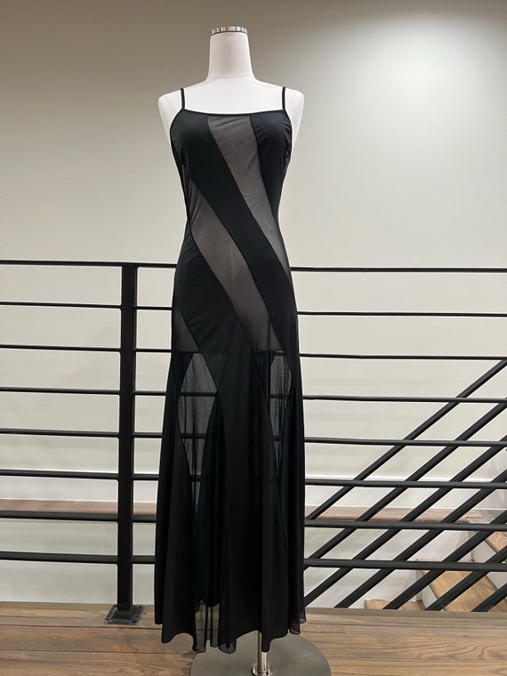 1980s black striped sheer dress - image 2