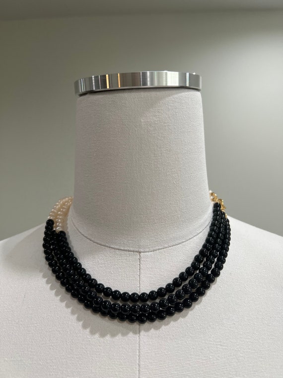 Black and white, black beads & pearl necklace. - image 3