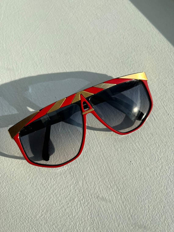 1980s Alpina sunglasses with red & gold stripes - image 1