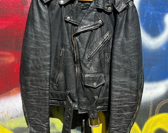 Vintage 60s 70s Lesco Leather Motorcycle Cafe Jacket Brown