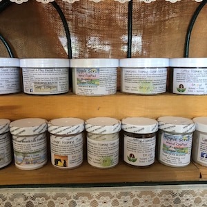 FOAMING SCRUBS, Sugar Scrub, Coffee Scrub,  Options include Charcoal & Clay, Coffee, Lavender, Lemongrass, Cowgirl and Hippie Scrub.