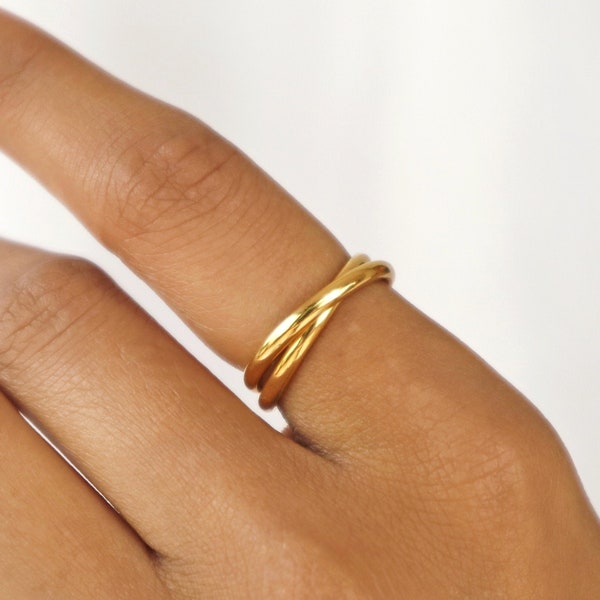 Gold Interlocked Double Ring, Minimal Ring, Gold Band Ring, Gift for her