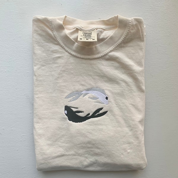 Koi Fish Embroidered T-Shirt | Koi Fish Tee | Yin and Yang Koi Fish Inspired T-Shirt | Embroidered Koi Fish