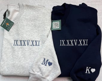 Custom Roman Numeral Anniversary Sweatshirt – Embroidered Date Crewneck with Initials & Heart – Personalized Wedding Gift