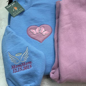 Custom Remembrance Sweatshirt with Heart Appliqué & Optional Sleeve, Name, and Date Embroidery | Memorial Keepsake Made from Loved Ones Item