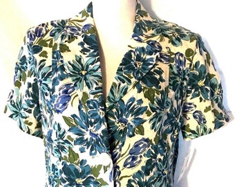 Camisa feminina Sag Harbor Vintage Deadstock Floral Linen Button Up Fitted, tamanho 8 (nova).