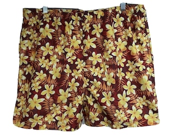 Mens Vintage Hawaiian Floral Mesh Lined Swim Trunks Board Shorts Medium Pockets