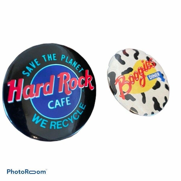 Lot 2 Vintage Collectible Pins Hard Rock Cafe Boogies Diner Small Pins Buttons