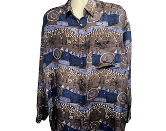 Gino Bessilini Vintage Designer Button Up Silk Camp Shirt Mens XL Pocket Relaxed