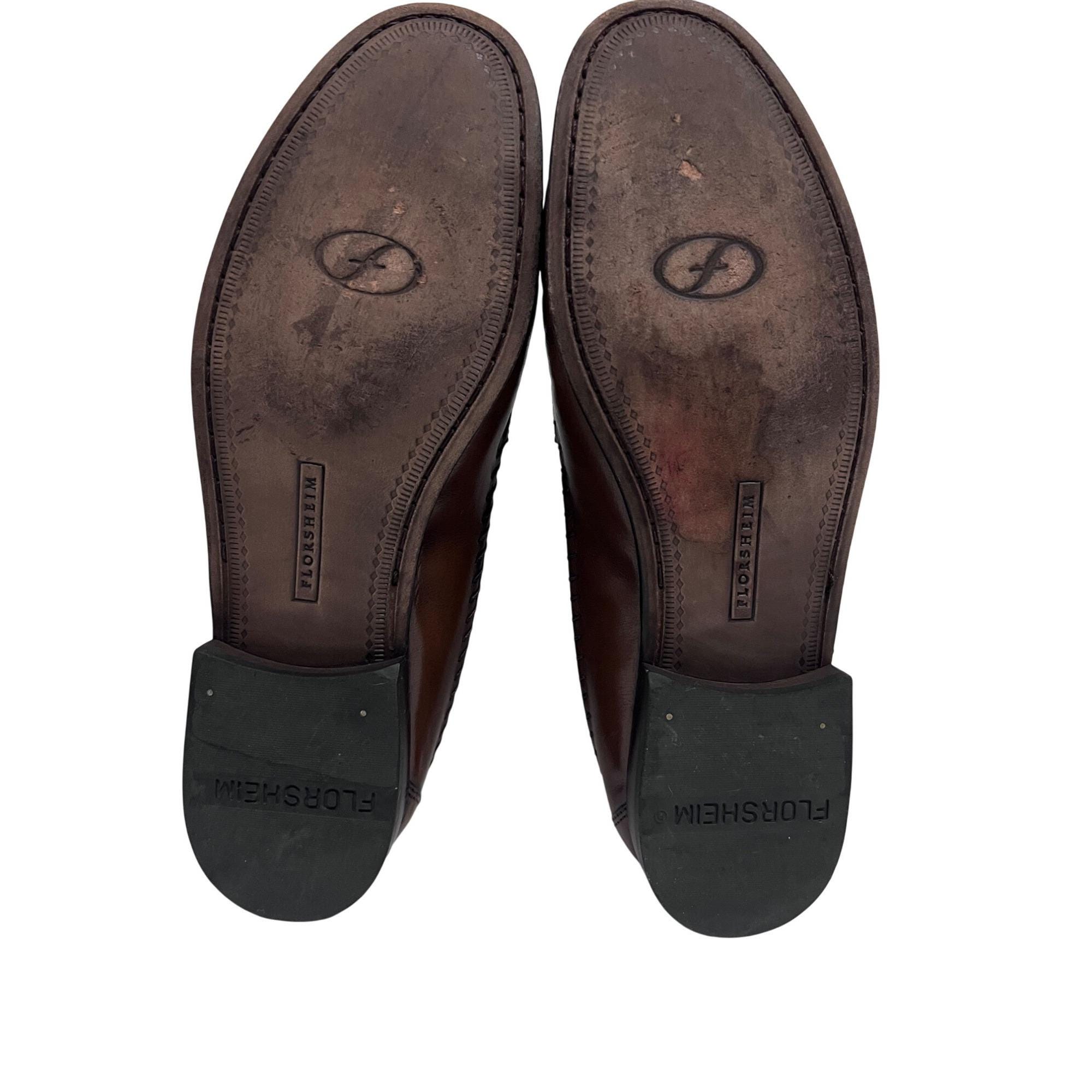 Florsheim Mens Vintage Brown Leather Basket Weave Penny Loafers Shoes US 10D USA Florsheim Brown Moc Toe Penny Loafer Men main image 2