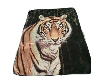 Vintage Shavel Large Reversible Soft Plush Tiger Blanket Throw