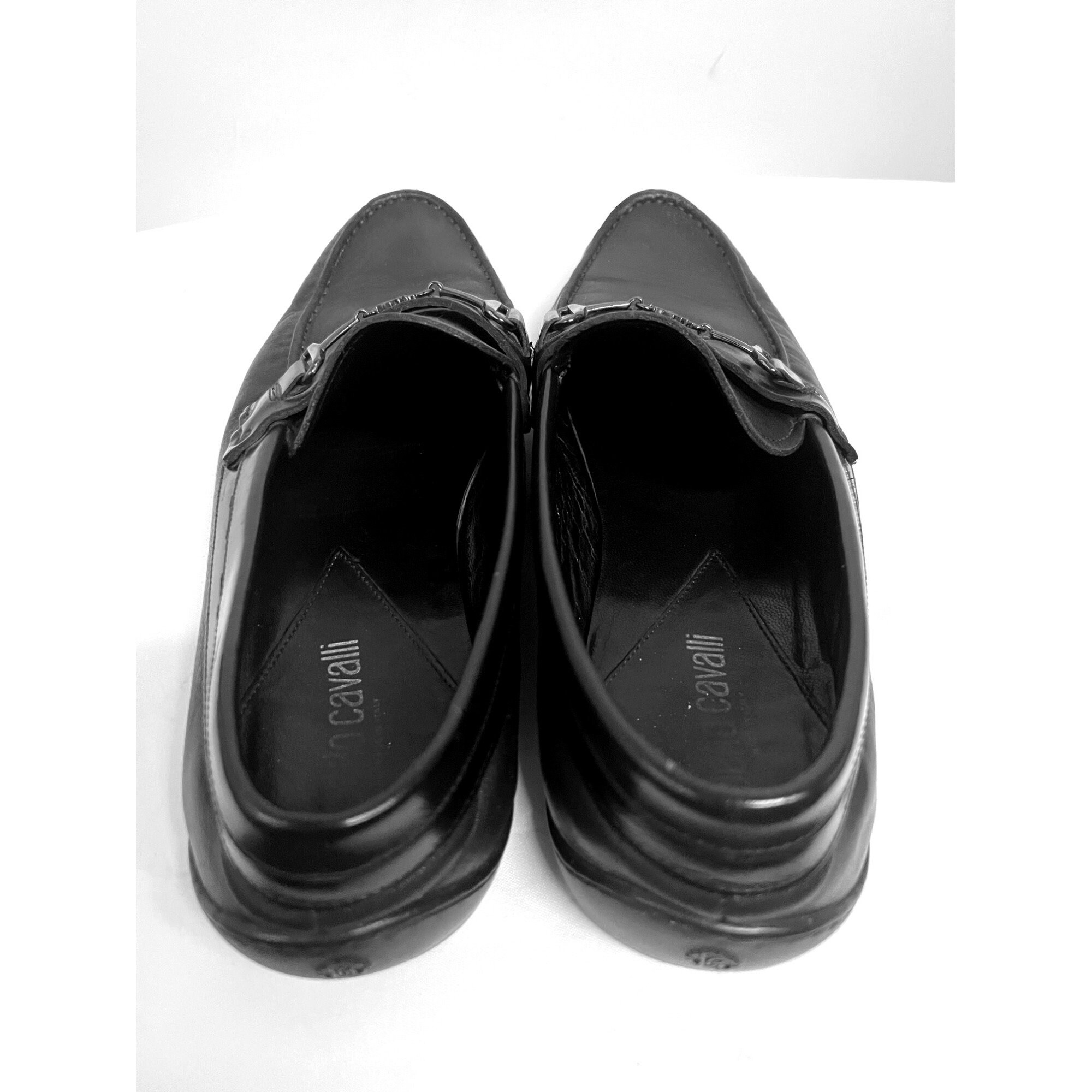 Roberto Cavalli Black Italian Leather Horse Bit Loafers 