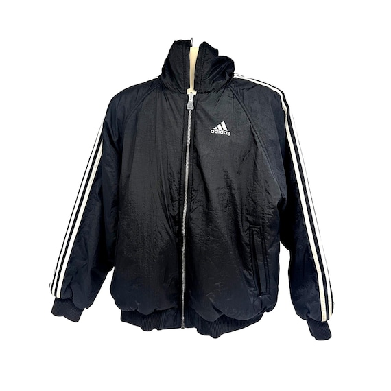 Adidas Mens Black Trefoil Three Stripe Spellout Zip up Hooded