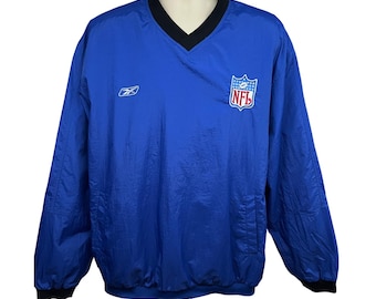 Chaqueta cortavientos azul con cuello en V y forro, estilo vintage de los 90, de Reebok, para hombre, de la NFL. Talla XL.