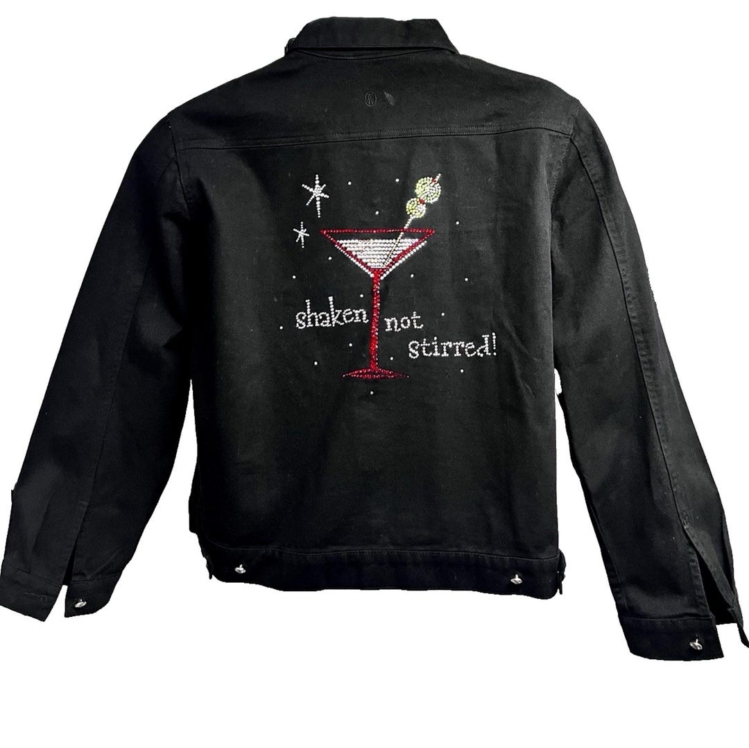 Christine Alexander Black Embellished Denim Bling Button up Jacket