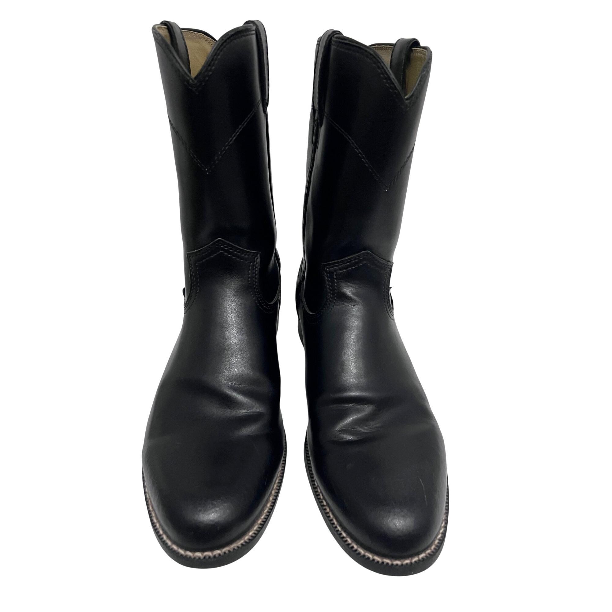 Justin Basics Black Leather Western Roper Cowboy Boots Mens  display picture 1