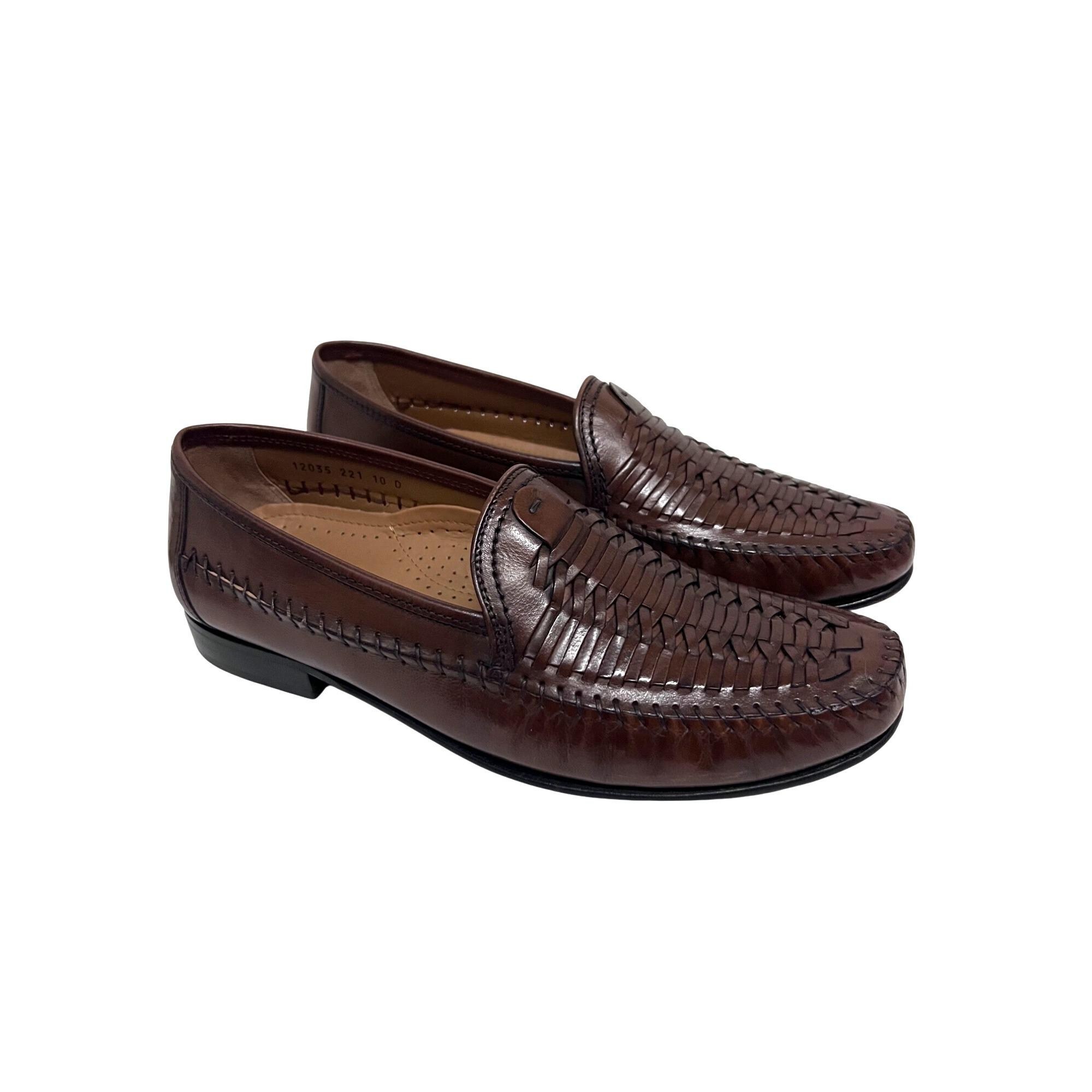 Florsheim Vintage Brown Leather Basket Weave Penny Loafers  display picture 1