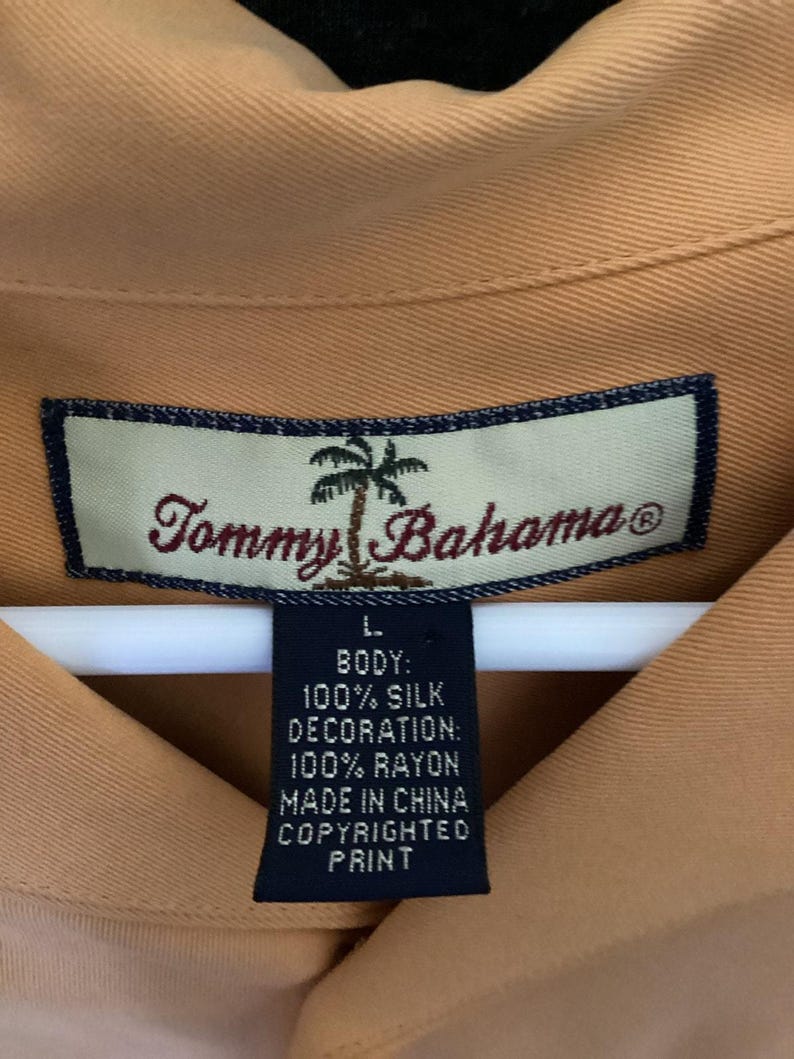 Tommy Bahama Yellow Silk Button Up Vintage Bowling Camp Shirt Mens Large Pocket image 6