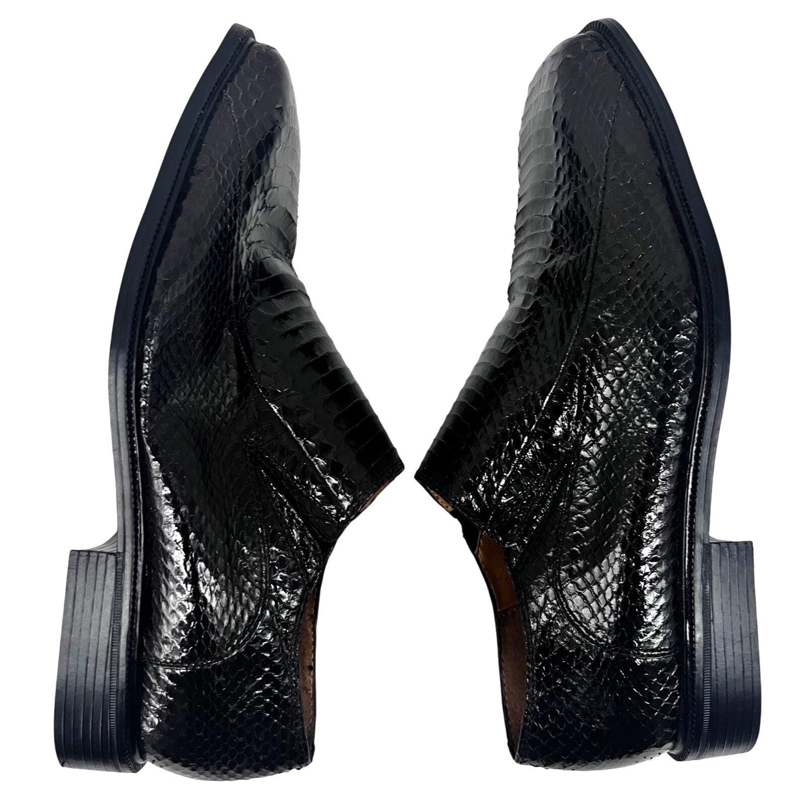 Giorgio Brutini Mens 6.5 Black Genuine Snake Skin Lion‎ Head Bit Loafers Vintage Vintage 80s/90s 9 1/2 Mens Black Snakeskin Leather Loafers  main image 2