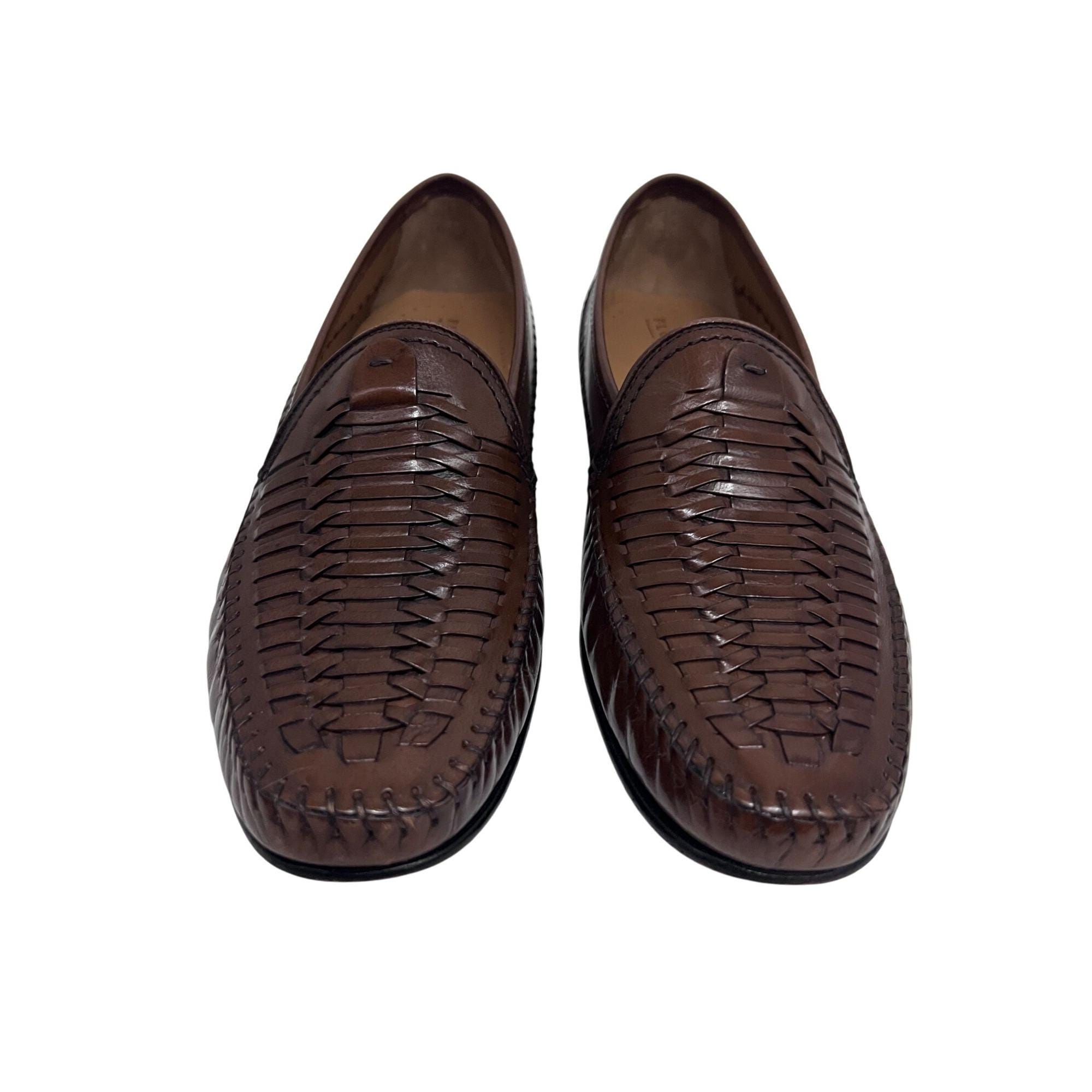 Florsheim Vintage Brown Leather Basket Weave Penny Loafers 