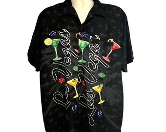 Las Vegas Mens Black Hawaiian Button Front Shirt XL Welt Pocket Cocktails Dice