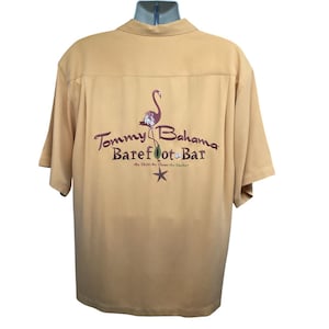 Tommy Bahama Yellow Silk Button Up Vintage Bowling Camp Shirt Mens Large Pocket image 1