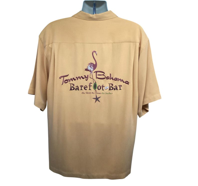 Tommy Bahama Yellow Silk Button Up Vintage Bowling Camp Shirt Mens Large Pocket image 1